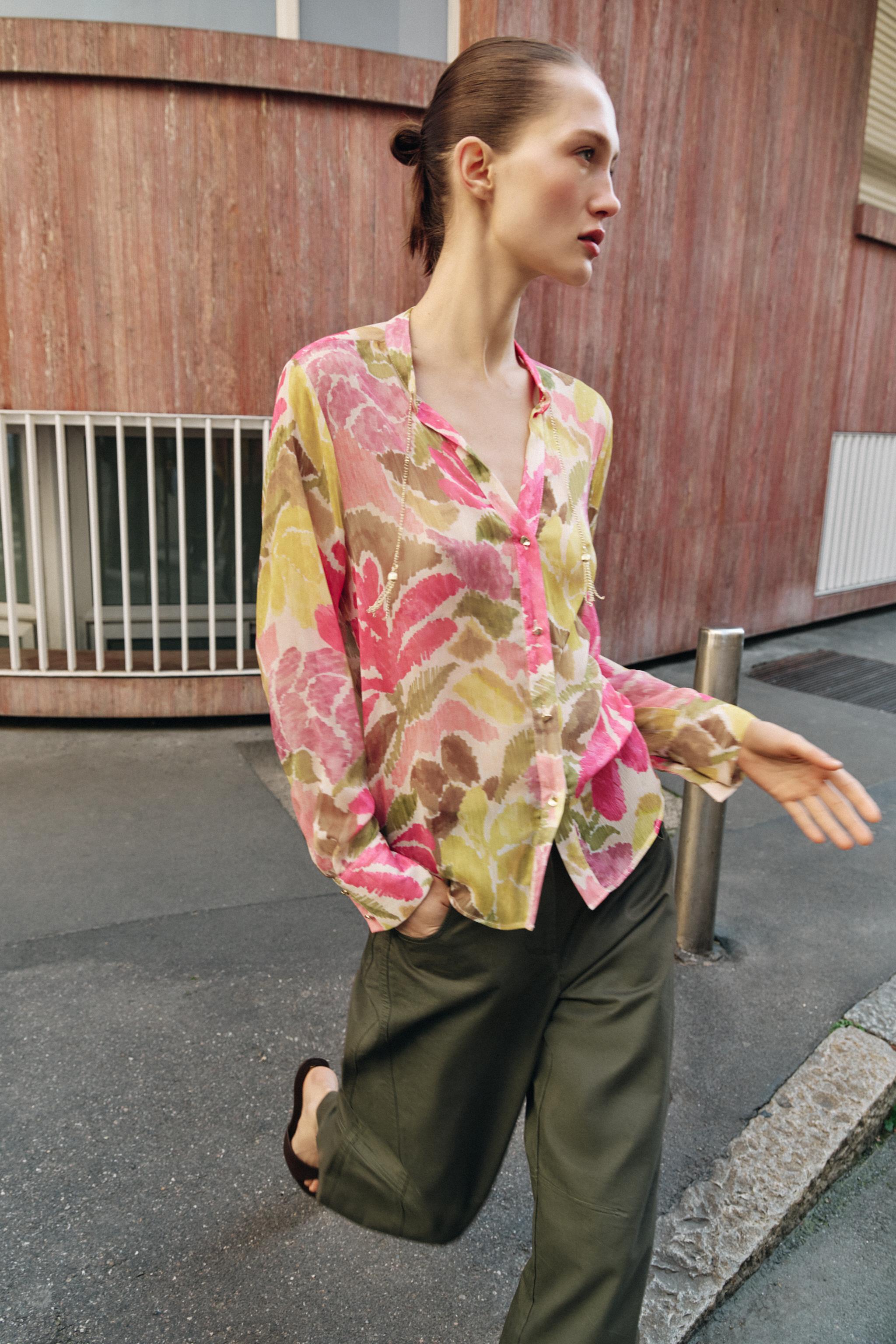BEADED FLORAL PRINT BLOUSE